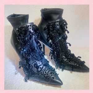 Givenchy Iron Crystal Black Beads Leather High Heel Boots. Fall Collection 2016